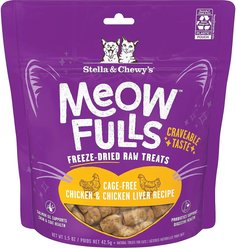 Stella & Chewy's Meowfulls Chicken & Chicken Liver Recipe Grain-Free Freeze-Dried Cat Treats, 1.5-oz bag