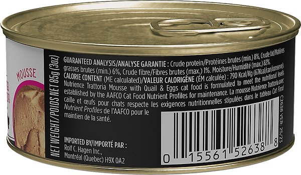 Show full view: Nutrience Trattoria with Quail & Eggs Mousse Wet Cat Food, 85-g can, case of 24 slide 3 of 8