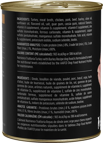 Show full view: Nutrience Trattoria Turkey with Barley Wet Dog Food, 400-g can, case of 12 slide 3 of 8