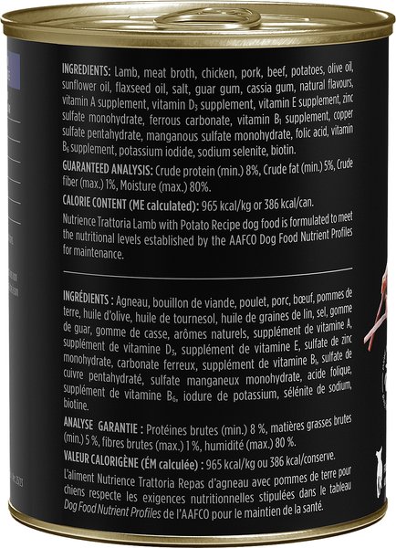 Show full view: Nutrience Trattoria Lamb with Potatoes Wet Dog Food, 400-g can, case of 12 slide 3 of 8