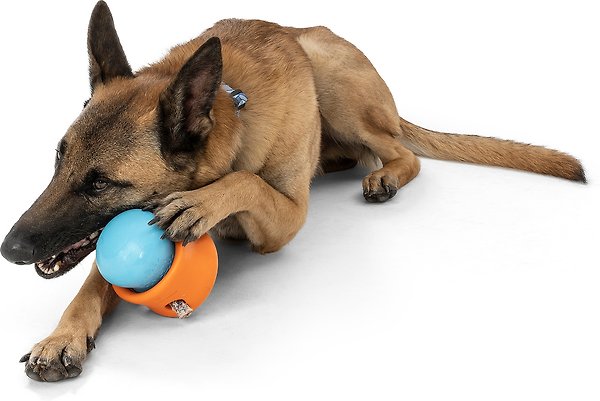Show full view: West Paw Zogoflex Toppl Tough Treat Dispensing Dog Chew Toy, Tangerine, X-Large slide 4 of 9