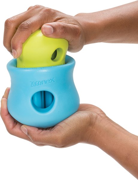 Show full view: West Paw Zogoflex Toppl Tough Treat Dispensing Dog Chew Toy, Aqua Blue, Large slide 4 of 9