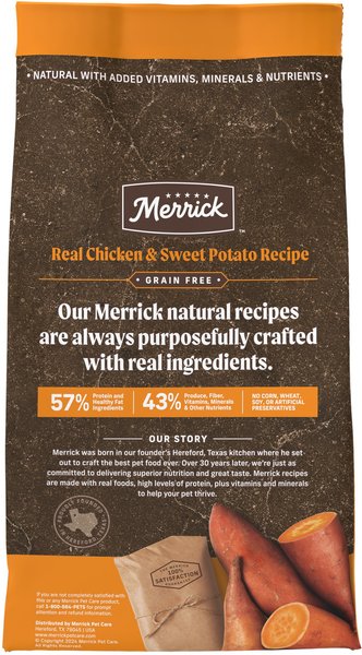 Show full view: Merrick Real Chicken + Sweet Potato Recipe Grain-Free Adult Dry Dog Food, 1.81-kg bag slide 3 of 11