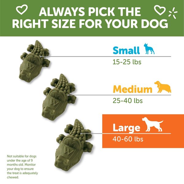 Show full view: WHIMZEES by Wellness Alligator Dental Chews Natural Grain-Free Dental Dog Treats, Large, 6 count slide 7 of 10