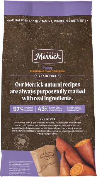Show full view: Merrick Grain-Free Dry Puppy Food Real Chicken & Sweet Potato Recipe, 4.54-kg bag slide 3 of 11