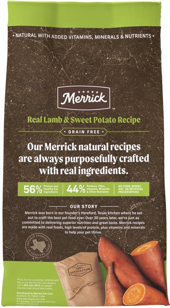 Show full view: Merrick Grain-Free Dry Dog Food Real Lamb & Sweet Potato Recipe, 9.98-kg bag slide 3 of 11