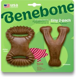 Benebone Bacon Flavor Tough Pack Dental Chew & Wishbone Dog Chew Toy, Tiny, 2 count