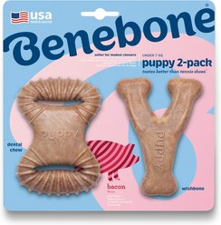 Benebone Bacon Flavor Dental Chew & Wishbone Tough Puppy Pack Chew Toy, 2 count