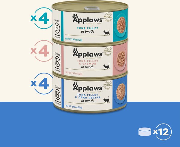 Show full view: Applaws Fish Variety Pack in Broth Limited Ingredient Canned Wet Cat Food, 2.47-oz can, case of 12 slide 8 of 10