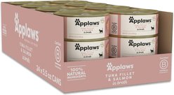Applaws Limited Ingredient Tuna & Salmon in Broth Canned Wet Cat Food, 5.5-oz can, case of 24