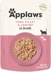 Applaws Tuna with Shrimp Bits in Broth Wet Cat Food, 2.47-oz, case of 12
