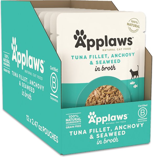 Show full view: Applaws Tuna with Whole Anchovy & Seaweed Bits in Broth Wet Cat Food, 2.47-oz, case of 12 slide 8 of 10