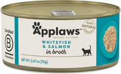Applaws Whitefish with Salmon in Broth Wet Cat Food, 2.47-oz can, case of 24