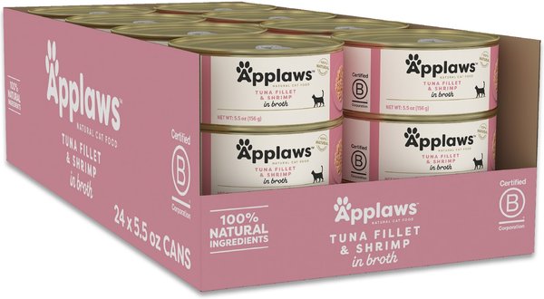 Show full view: Applaws Tuna Fillet with Shrimp Canned Cat Food, 5.5-oz can, case of 24 slide 8 of 10