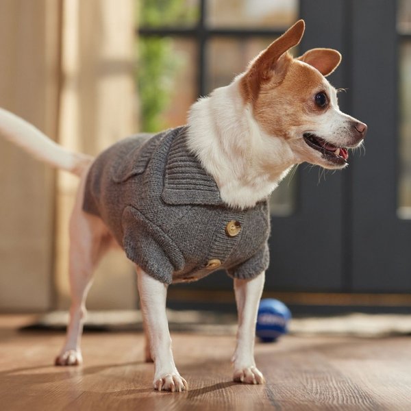 Show full view: Frisco Collared Dog & Cat Sweater Cardigan, Gray, X-Small slide 8 of 9