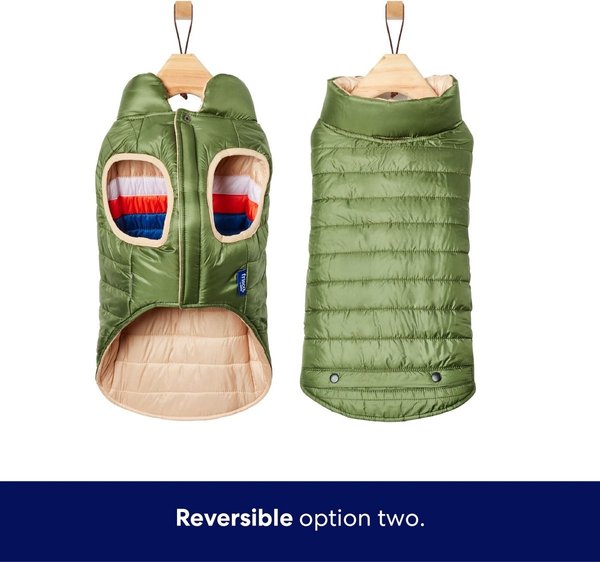 Show full view: Frisco Lightweight Reversible Striped Packable Dog & Cat Puffer, Cream, Medium slide 5 of 9