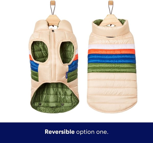 Show full view: Frisco Lightweight Reversible Striped Packable Dog & Cat Puffer, Cream, Medium slide 4 of 9