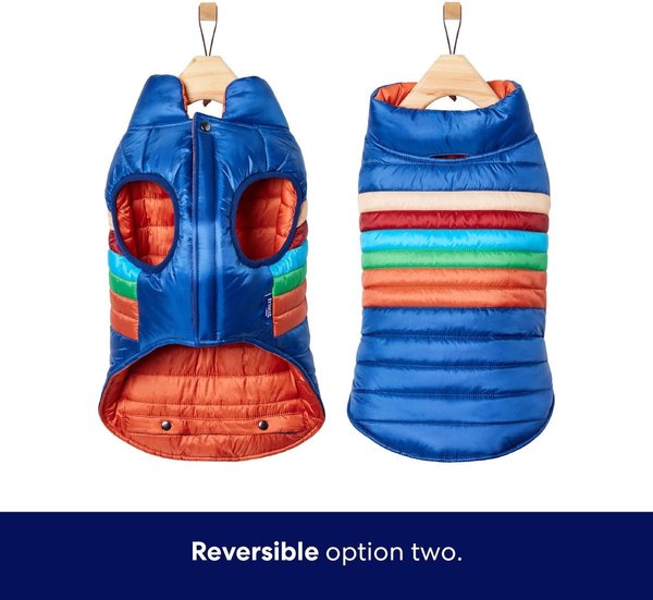 Show full view: Frisco Lightweight Reversible Striped Packable Dog & Cat Puffer, Navy, XX-Large slide 4 of 8