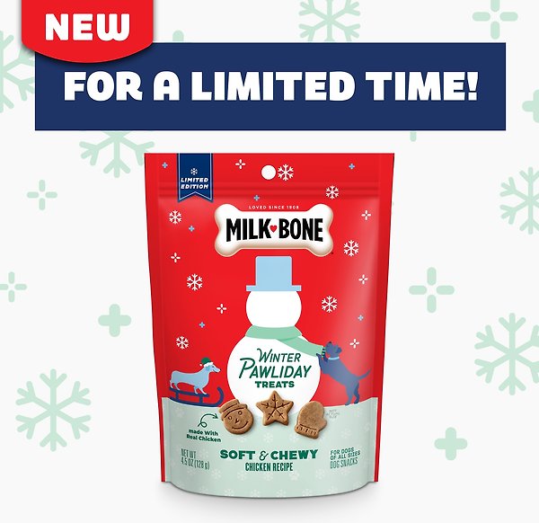 Show full view: Milk-Bone Soft & Chewy Chicken Pawliday Winter Shapes Dog Treats, 128-g bag slide 5 of 5