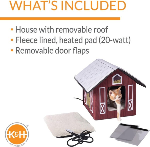 Show full view: K&H Pet Products Outdoor Heated Kitty House Cat Shelter, Barn slide 3 of 9