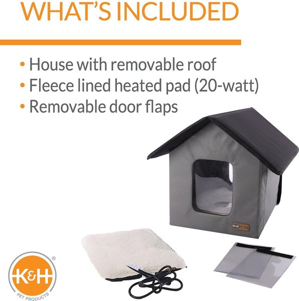 Show full view: K&H Pet Products Outdoor Heated Kitty House Cat Shelter, Gray/Black slide 3 of 9