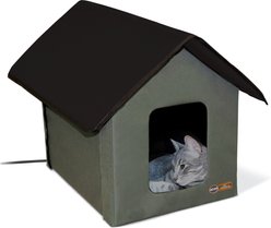K&H Pet Products Outdoor Heated Kitty House Cat Shelter, Olive & Black