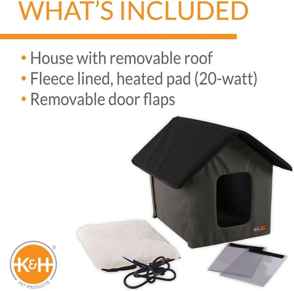 Show full view: K&H Pet Products Outdoor Heated Kitty House Cat Shelter, Olive & Black slide 3 of 10