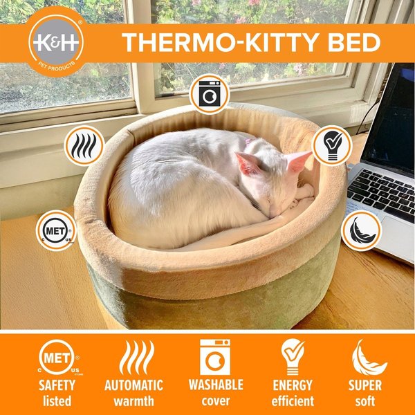 Show full view: K&H Pet Products Thermo-Kitty Bed Indoor Heated Cat Bed, Sage, Small slide 4 of 10
