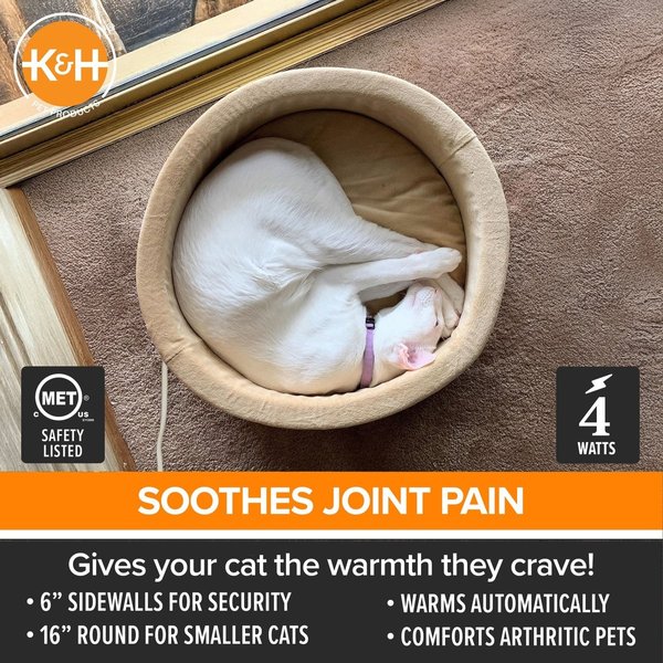 Show full view: K&H Pet Products Thermo-Kitty Bed Indoor Heated Cat Bed, Sage, Small slide 3 of 10