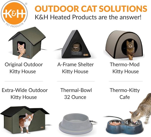 Show full view: K&H Pet Products Outdoor Heated Kitty House Extra-Wide Cat Shelter, Olive/Black slide 8 of 10