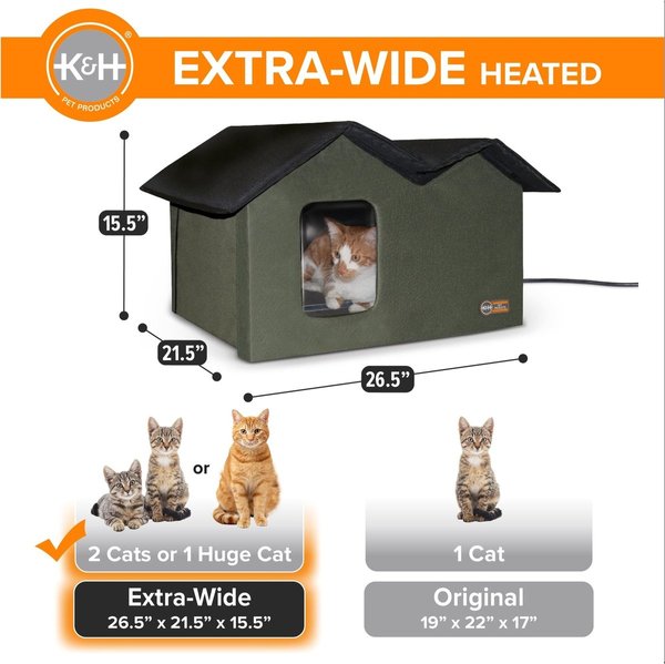 Show full view: K&H Pet Products Outdoor Heated Kitty House Extra-Wide Cat Shelter, Olive/Black slide 3 of 10