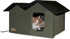 K&H Pet Products Outdoor Heated Kitty House Extra-Wide Cat Shelter, Olive/Black