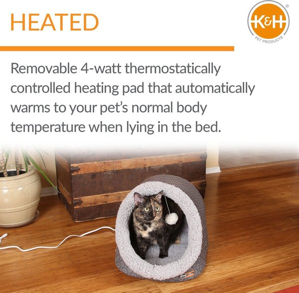 Show full view: K&H Pet Products Thermo-Pet Cave Covered Indoor Heated Cat Bed & Tunnel, Gray slide 5 of 10