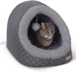 K&H Pet Products Thermo-Pet Cave Covered Indoor Heated Cat Bed & Tunnel, Gray