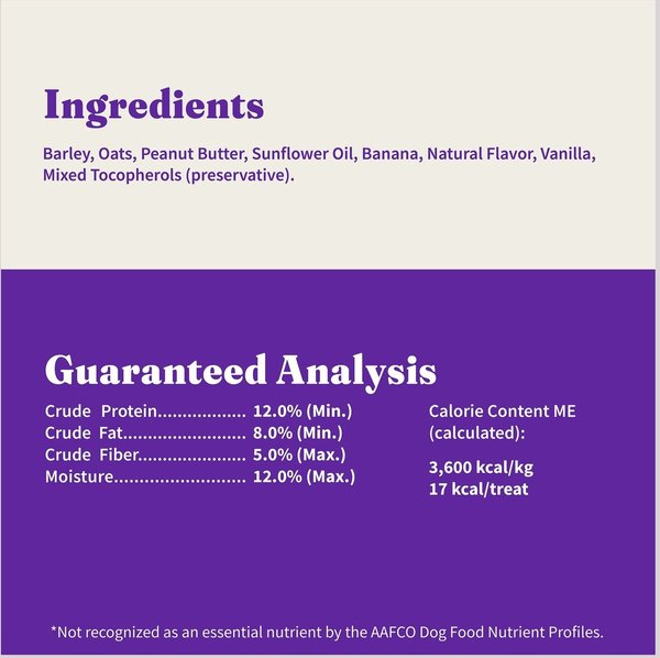 Show full view: Halo Plant-Based Dog Treats with Peanut Butter & Banana Vegan Dog Treat, 8-oz bag slide 6 of 7