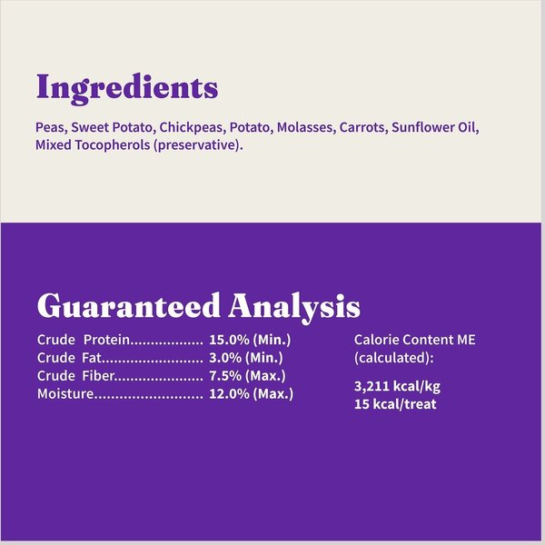 Show full view: Halo Plant-Based Dog Treats with Sweet Potato & Carrots Vegan Dog Treats, 8-oz bag slide 7 of 8