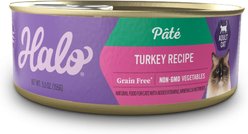 Halo Adult Grain-Free Pate Turkey Recipe Wet Cat Food, 5.5-oz can, case of 12