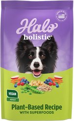 Halo Holistic Vegan Dog Food Complete Digestive Health Plant-Based Recipe with Superfoods Adult Formula Dry Dog Food Bag, 1.59-kg bag