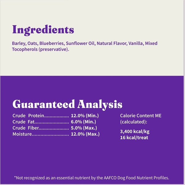 Show full view: Halo Plant Based Dog Treats with Oats & Blueberries Vegan Dog Treats, 8-oz bag slide 6 of 7