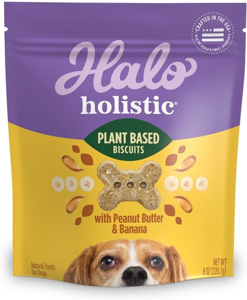 Halo Plant-Based Dog Treats with Peanut Butter & Banana Vegan Dog Treat, 8-oz bag Halo Plant-Based Dog Treats with Peanut Butter & Banana Vegan Dog Treat, 8-oz bag