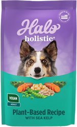 Halo Holistic Vegan Complete Digestive Health Plant-Based Recipe with Kelp Adult Formula Dry Dog Food, 4.54-kg bag