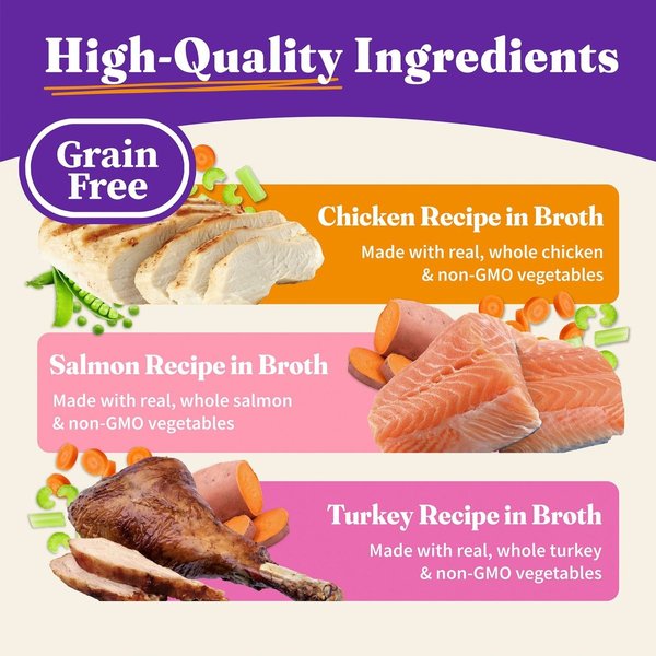 Show full view: Halo Chicken, Salmon, Turkey Variety Pack Adult Grain-Free Soft Pate in Broth Wet Cat Food, 5.5-oz, case of 12 slide 4 of 8