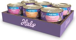 Halo Chicken, Salmon, Turkey Variety Pack Adult Grain-Free Soft Pate in Broth Wet Cat Food, 5.5-oz, case of 12