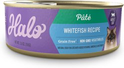 Halo Whitefish Recipe with Real Whole Whitefish Pate Grain-Free Indoor Cat Wet Cat Food, 5.5-oz can, case of 12