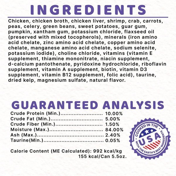 Show full view: Halo Chicken, Shrimp & Crab Adult Grain-Free Soft Pate in Broth Wet Cat Food, 5.5-oz can, case of 12 slide 9 of 10