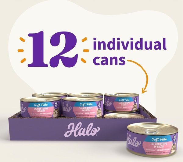Show full view: Halo Salmon Stew Adult Grain-Free Wet Cat Food, 5.5-oz can, case of 12 slide 7 of 8