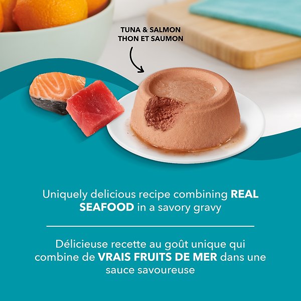 Show full view: Meow Mix Real Tuna & Salmon Pate in Gravy Wet Cat Food, 78-g can, case of 12 slide 3 of 7