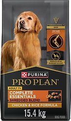 Purina Pro Plan Complete Essentials Shredded Blend Adult 7+ Chicken & Rice Formula Dry Dog Food, 15.4-kg bag