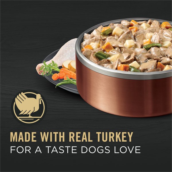 Show full view: Purina Pro Plan Complete Essentials Turkey & Vegetables Entree Slices in Gravy Wet Dog Food, 368-g can, case of 12 slide 7 of 8