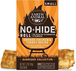Earth Animal No-Hide Small Roll Long Lasting Natural Rawhide Alternative Barbeque Smoked Chicken & Turkey Recipe Dog Chew Treat